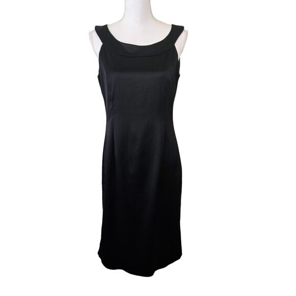 John Lewis Black Satin Slip Dress Size 14 Black Formal Event Cocktail Attire LBD - Picture 1 of 13